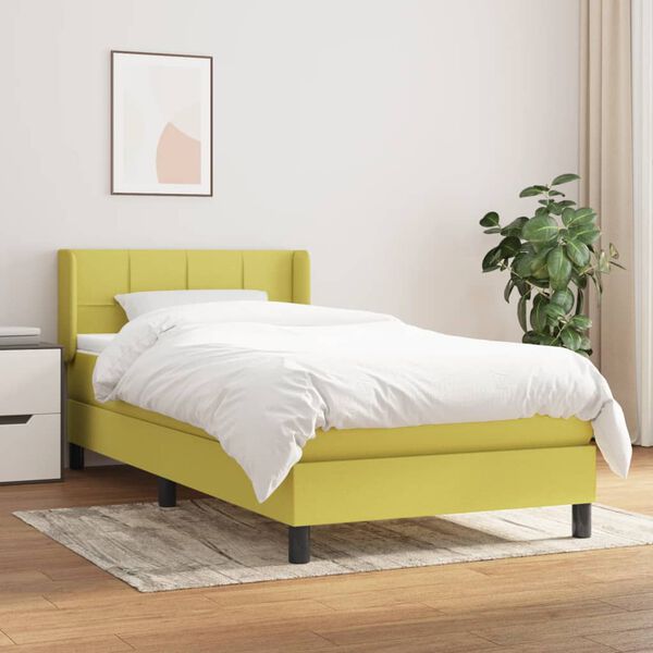 vidaXL Κρεβάτι Boxspring με Στρώμα Πράσινο 80 x 200 εκ. Υφασμάτινο