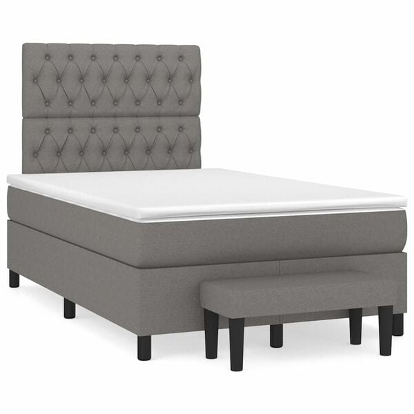 vidaXL Κρεβάτι Boxspring με Στρώμα Σκούρο Γκρι 120x190 εκ Υφασμάτινο