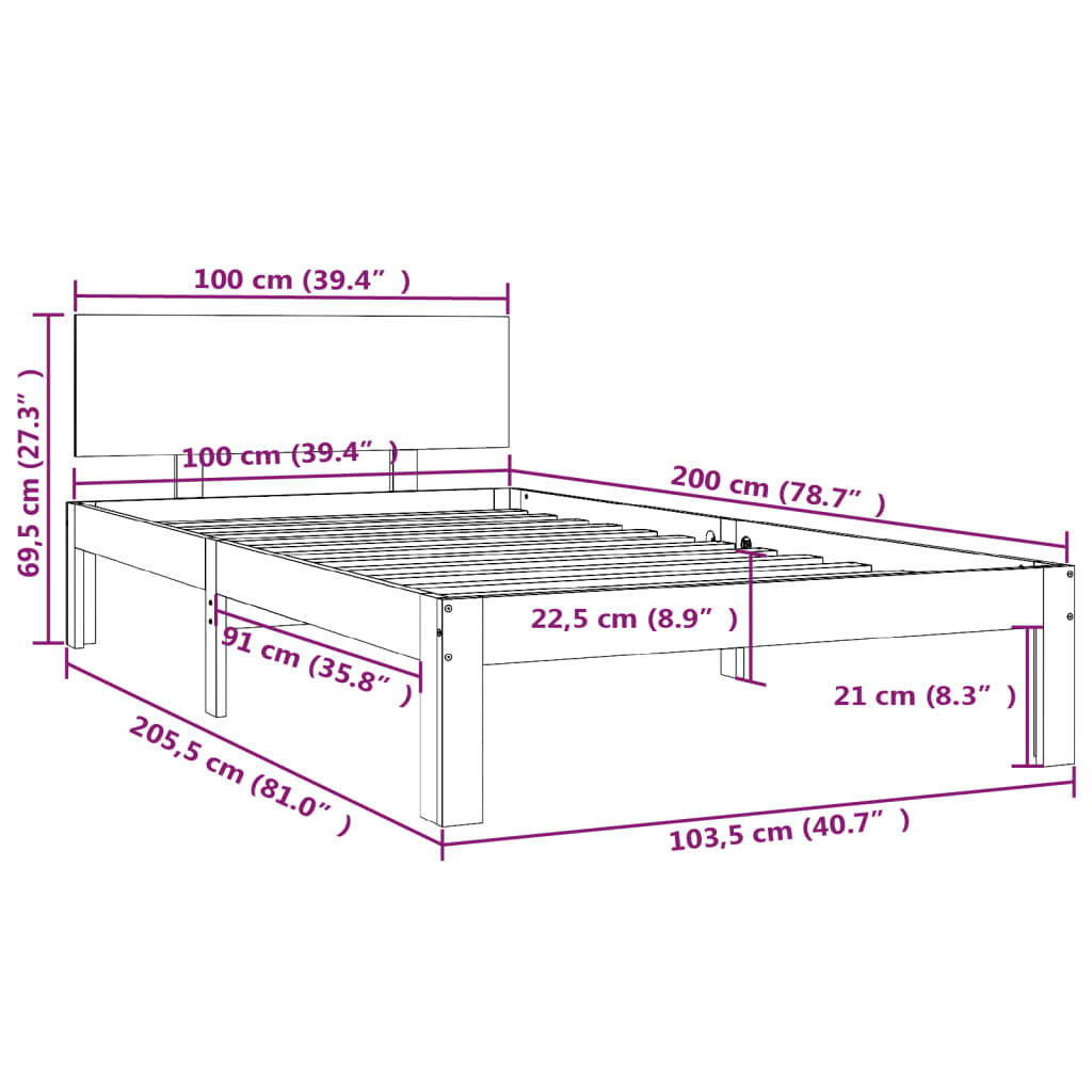 vidaXL Πλαίσιο Κρεβατιού Λευκό 100 x 200 εκ. από Μασίφ Ξύλο Πεύκου