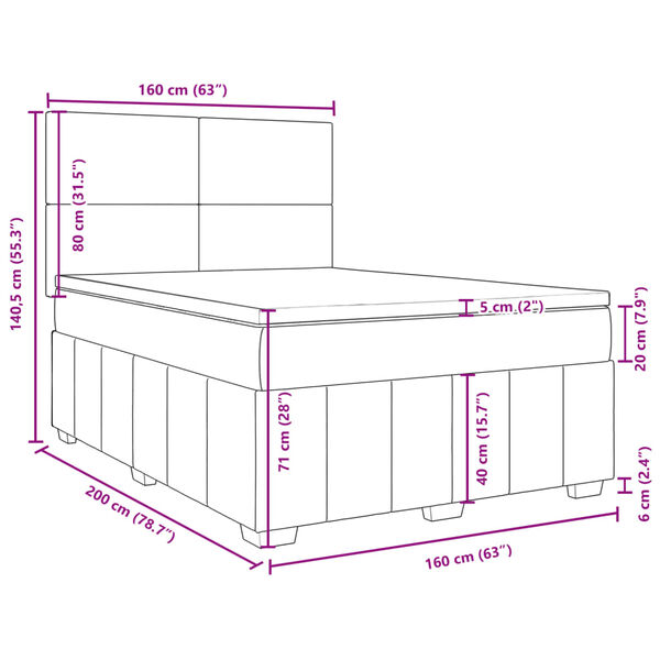 vidaXL Κρεβάτι Boxspring με Στρώμα Σκούρο Γκρι 160x200 εκ Υφασμάτινο