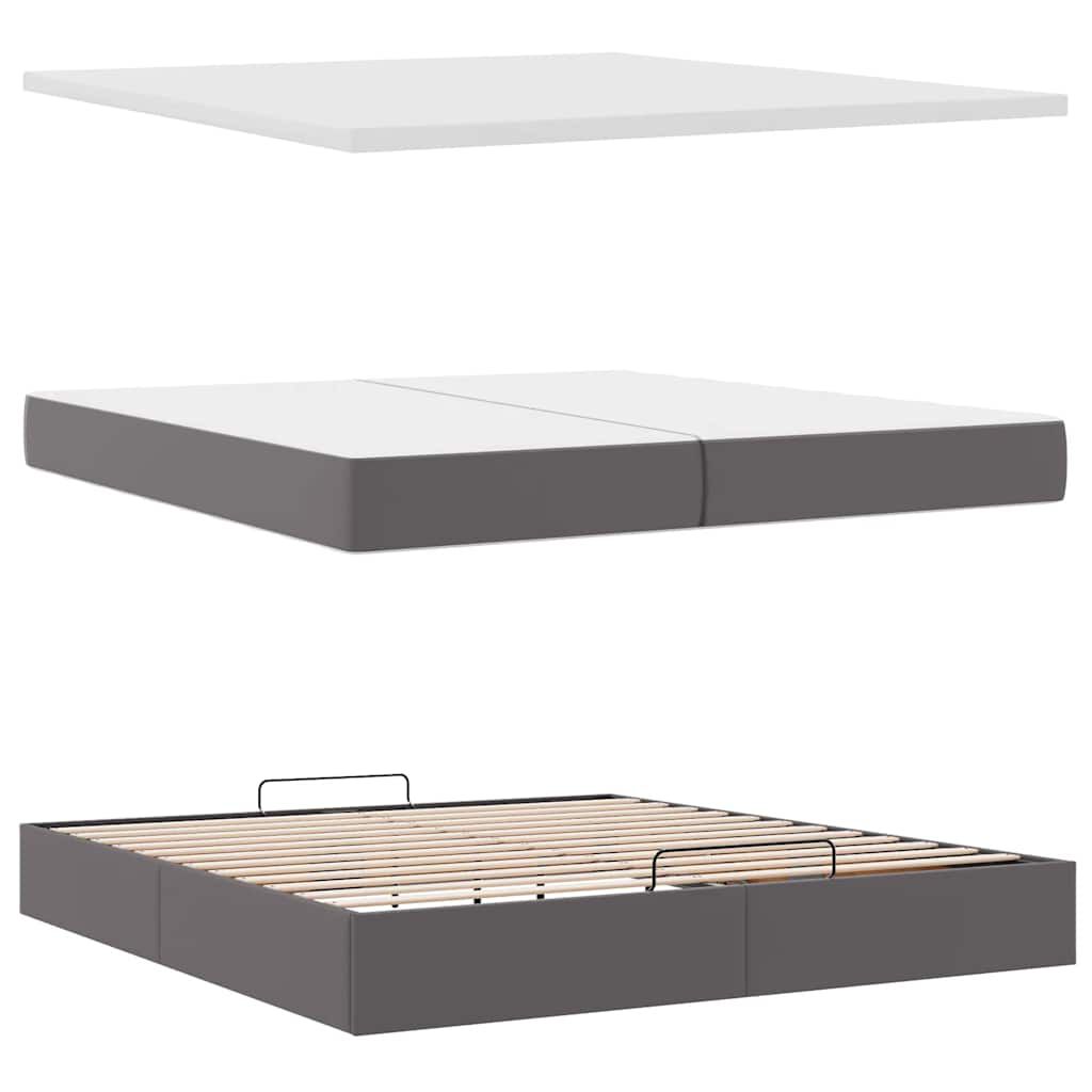 vidaXL Οθωμανικό κρεβάτι με στρώματα Γκρι 200x200cm Faux Leather