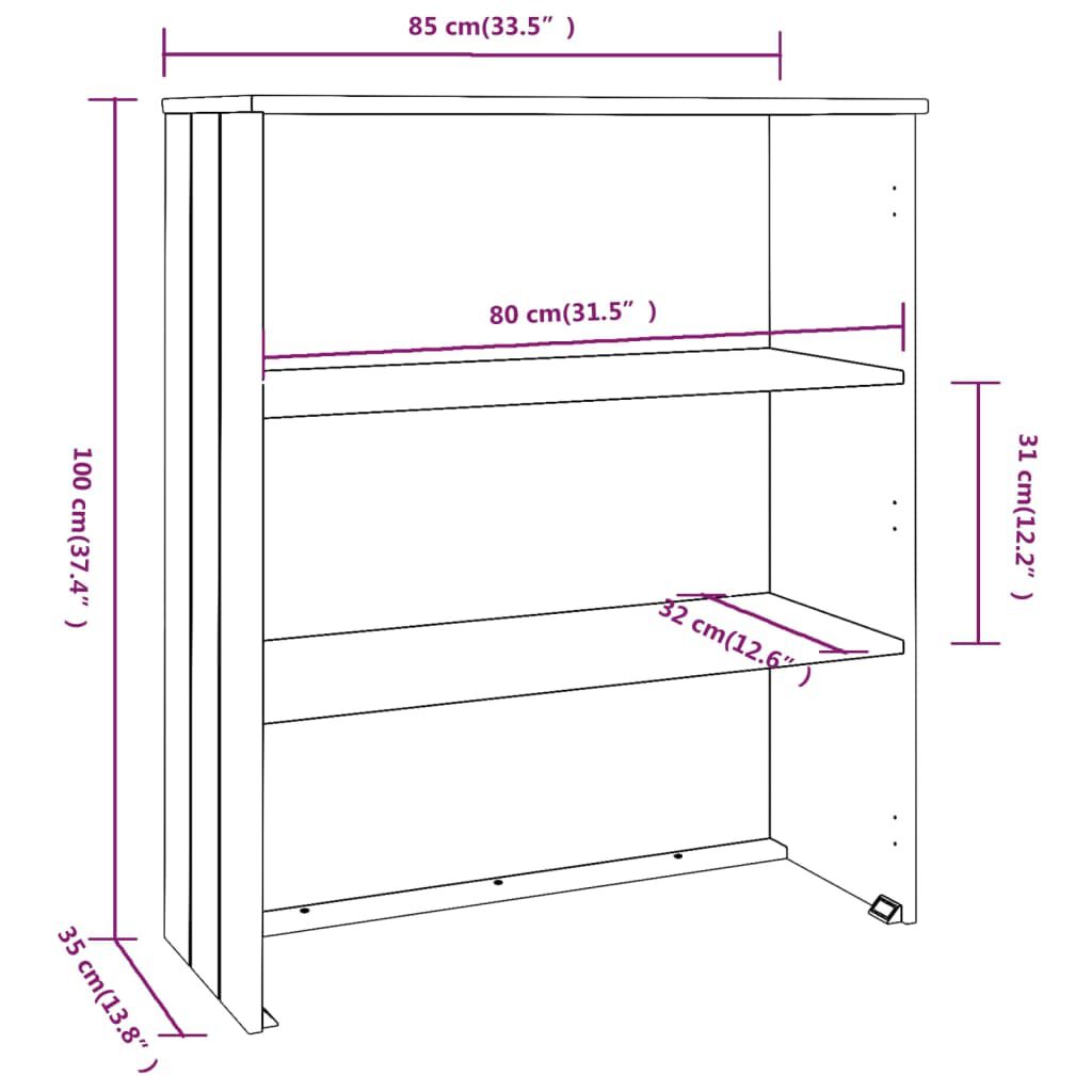 vidaXL Πάνω Μέρος Ντουλαπιού HAMAR Αν. Γκρι 85x35x100 εκ. Μασίφ Πεύκο