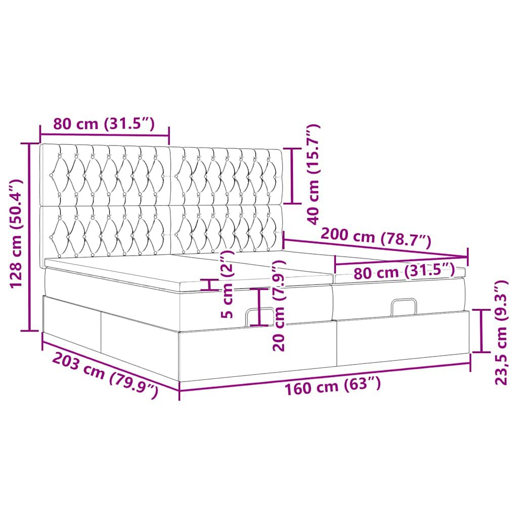 vidaXL Οθωμανικό κρεβάτι με στρώματα & LEDs Μαύρο 160x200cm Velvet