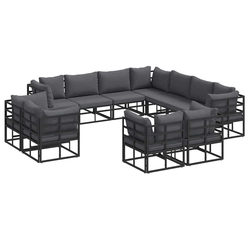 vidaXL Σετ Καναπέ Κήπου με μαξιλάρι 11 pcs Μαύρο Αλουμίνιο