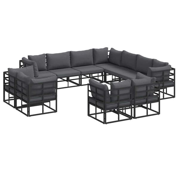 vidaXL Σετ Καναπέ Κήπου με μαξιλάρι 11 pcs Μαύρο Αλουμίνιο
