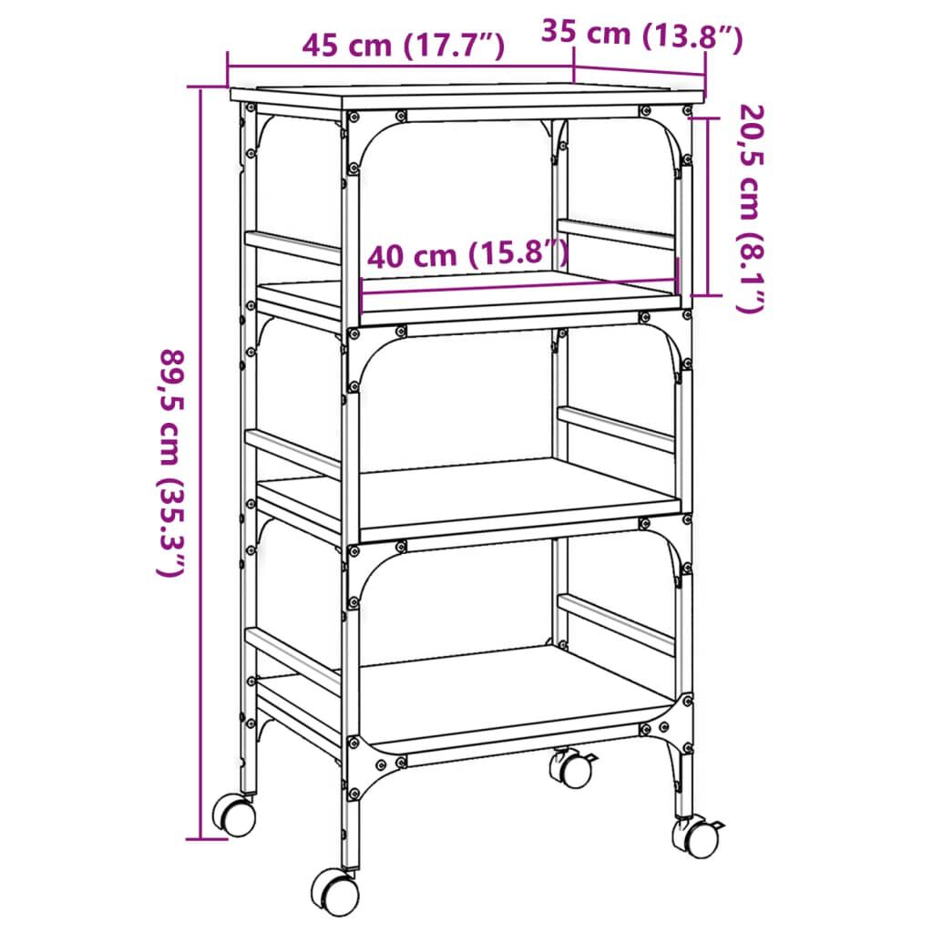 vidaXL Τρόλεϊ Κουζίνας Καπνιστή Δρυς 45x35x89,5 εκ Επεξεργασμένο Ξύλο