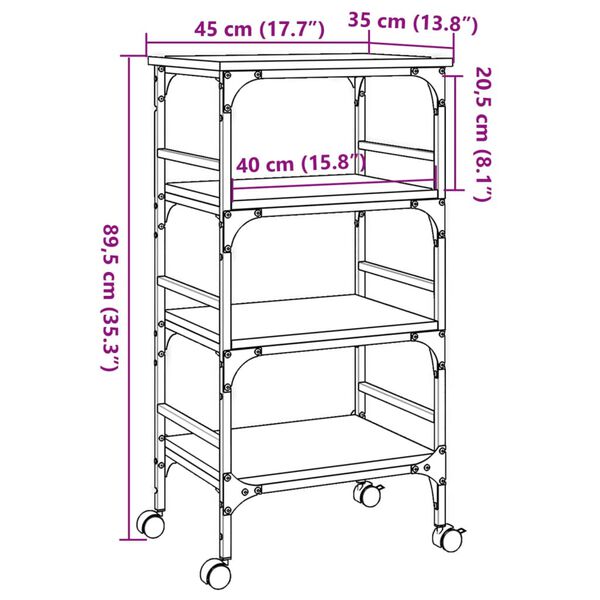 vidaXL Τρόλεϊ Κουζίνας Καπνιστή Δρυς 45x35x89,5 εκ Επεξεργασμένο Ξύλο