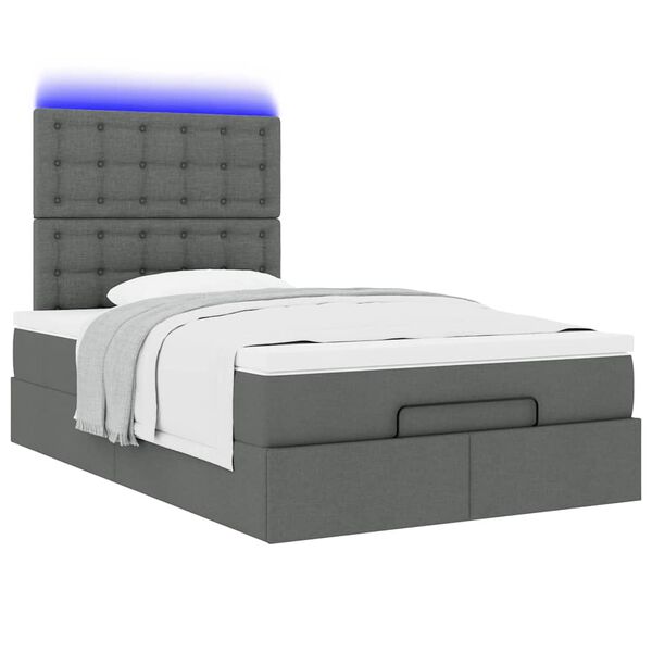 vidaXL Οθωμανικό κρεβάτι με στρώμα & LEDs Σκούρο γκρι 120x200cm Ύφασμα