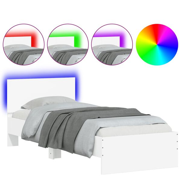 vidaXL Πλαίσιο Κρεβατιού με Κεφαλάρι/LED Λευκό 90 x 190 εκ.