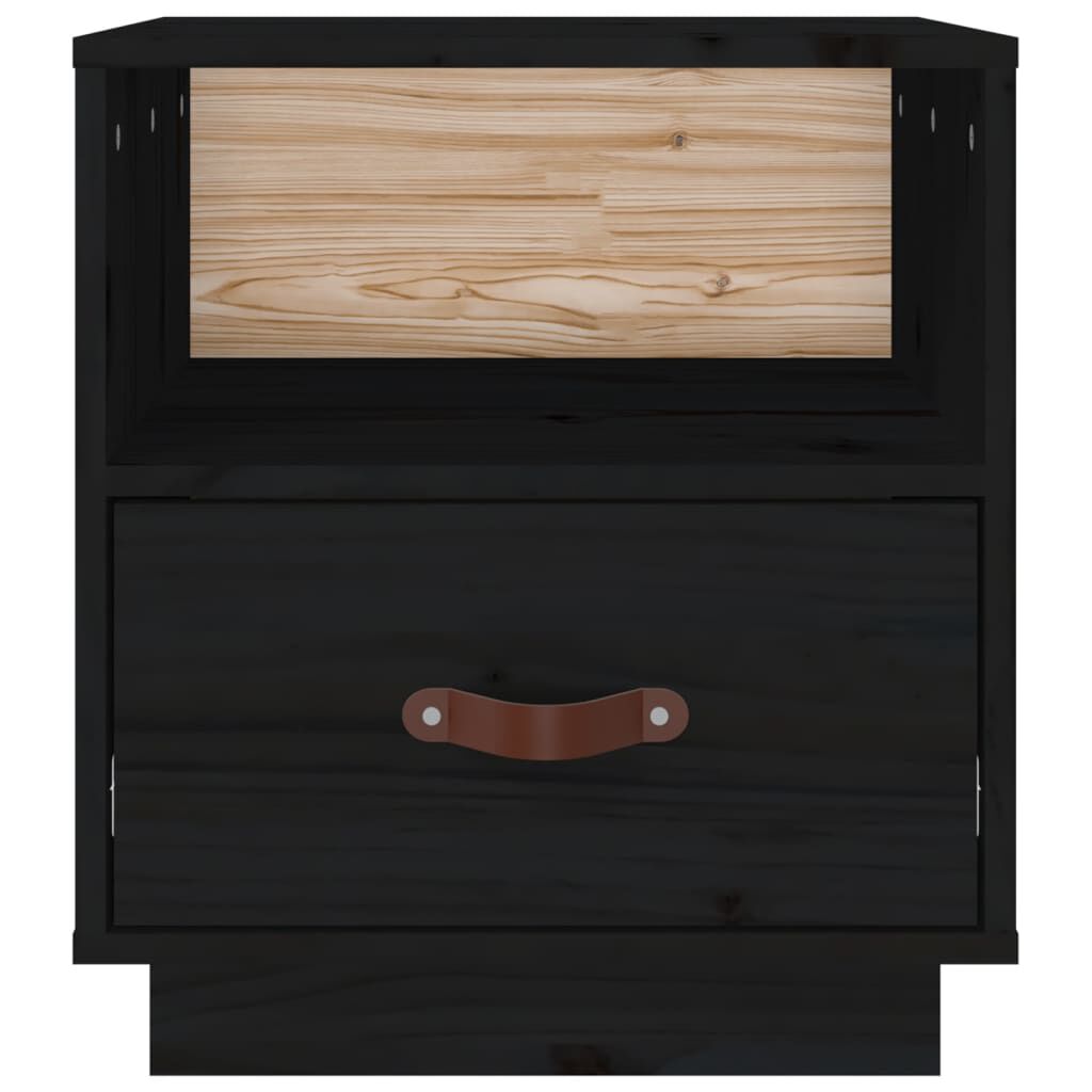 vidaXL Κομοδίνο Μαύρο 40x34x45 εκ. από Μασίφ Ξύλο Πεύκου