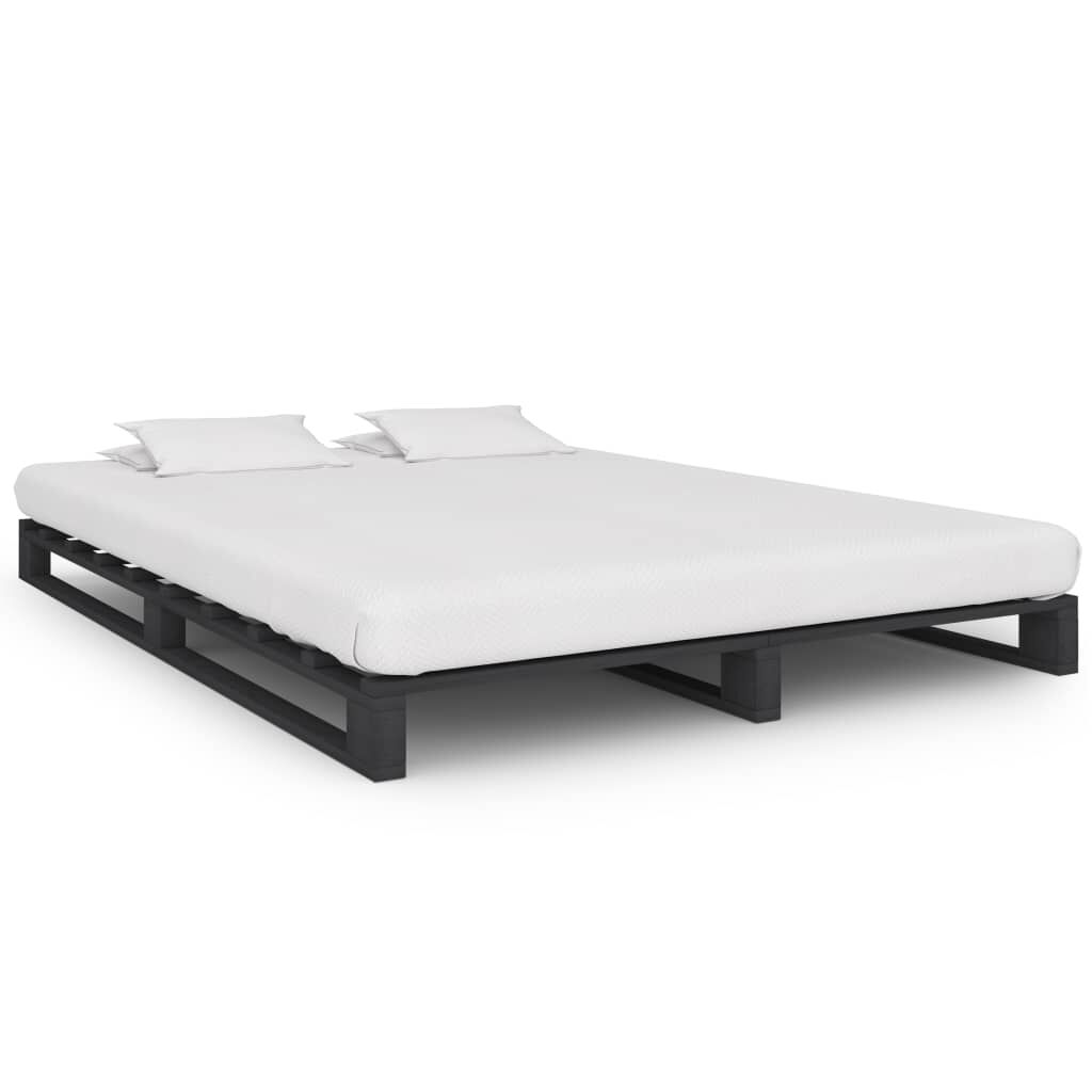 vidaXL Πλαίσιο Κρεβατιού Γκρι 140 x 200 εκ. Παλέτες Μασίφ Ξύλο Πεύκου