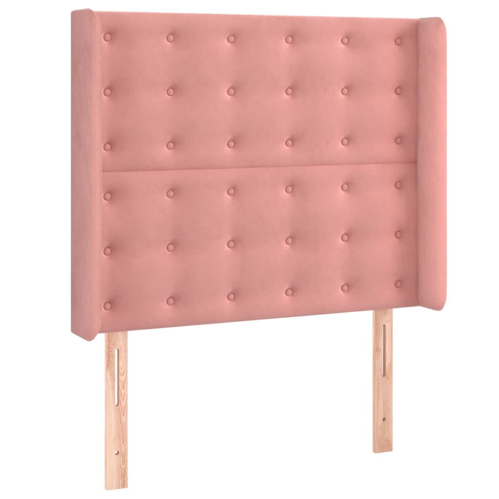 vidaXL Κρεβάτι Boxspring με Στρώμα & LED Ροζ 90x190 εκ. Βελούδινο