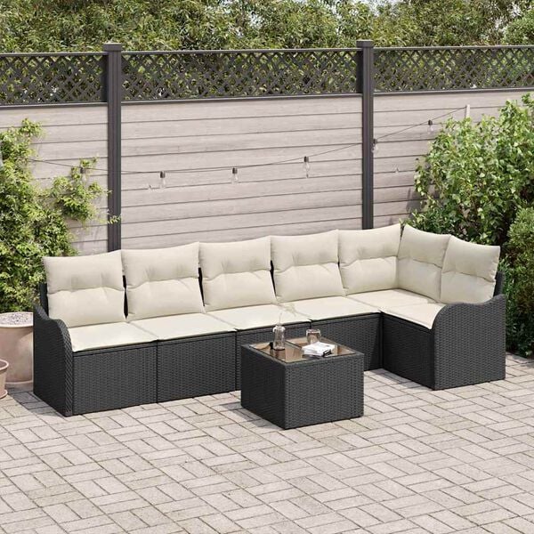 vidaXL Σετ Καναπέ Κήπου με μαξιλάρι 7 pcs Μαύρο Πολυ ράταν