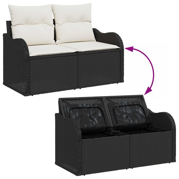 vidaXL Σετ Καναπέ Κήπου 7 pcs Μαύρος, λευκός Μεγάλο Ρατάν, Πολυεστέρας