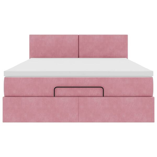 vidaXL Οθωμανικό κρεβάτι με στρώμα ροζ 140x190cm Βελούδο