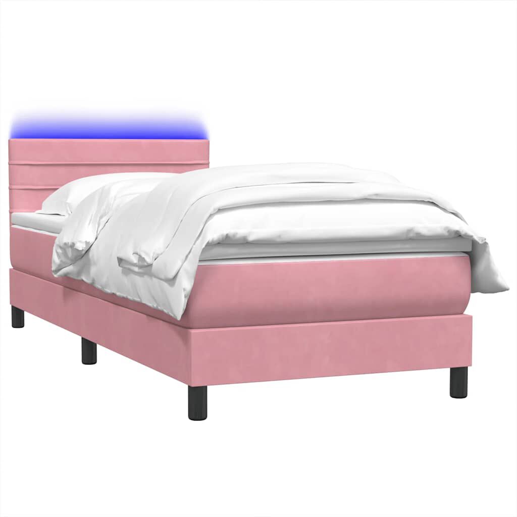 vidaXL Κρεβάτι Boxspring με Στρώμα Ροζ 80x220 εκ. Βελούδινο