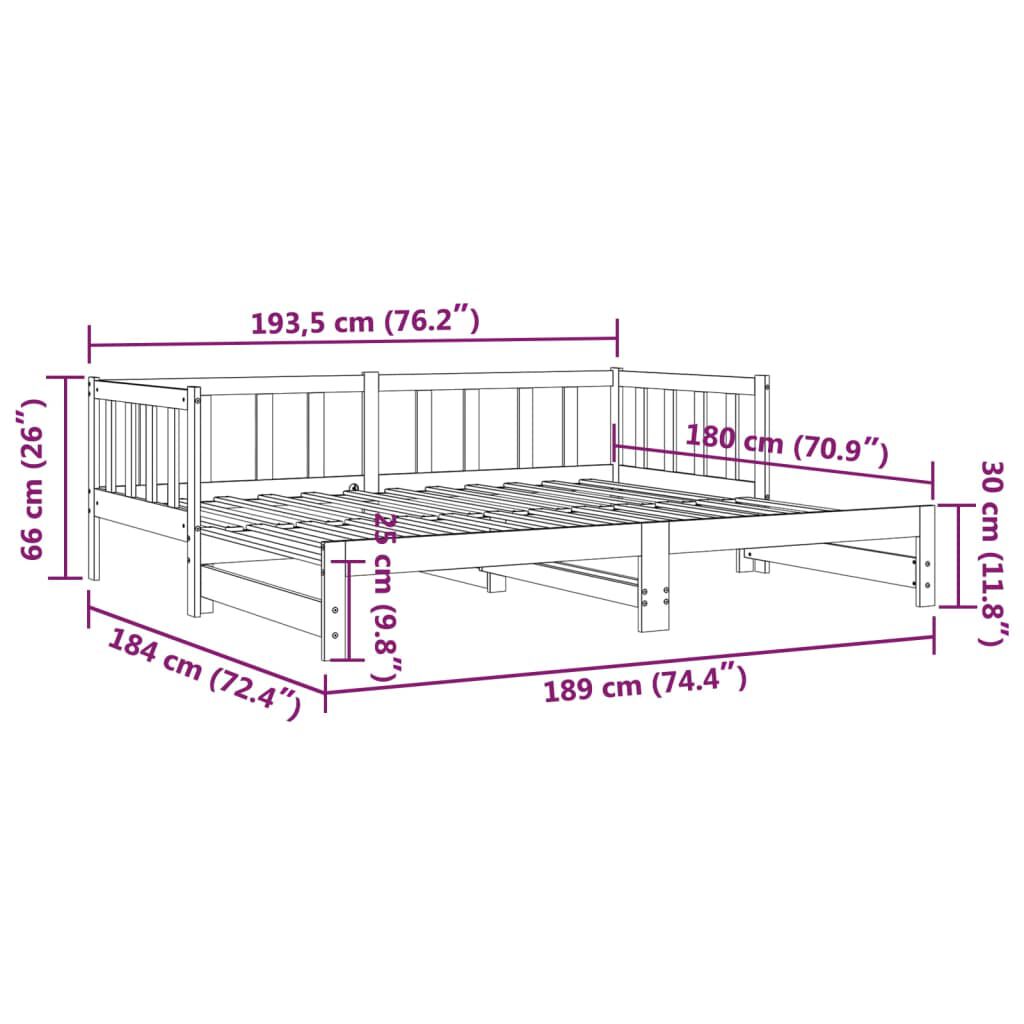 vidaXL Καναπές Κρεβάτι Συρόμενος 90 x 190 εκ. Μασίφ Ξύλο Πεύκου