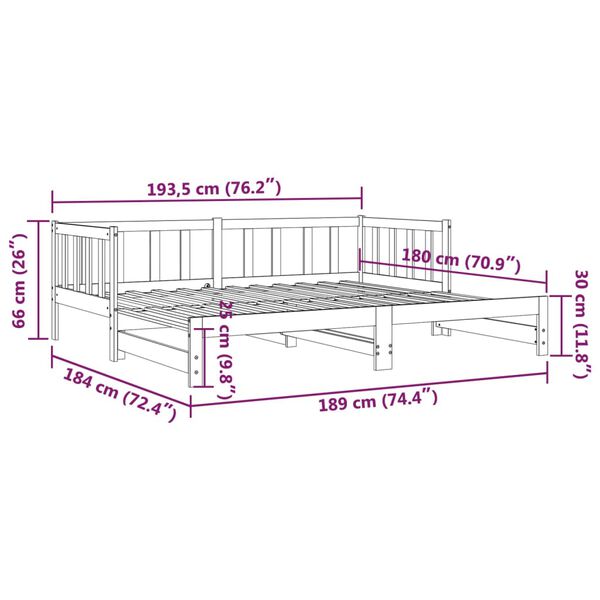 vidaXL Καναπές Κρεβάτι Συρόμενος 90 x 190 εκ. Μασίφ Ξύλο Πεύκου