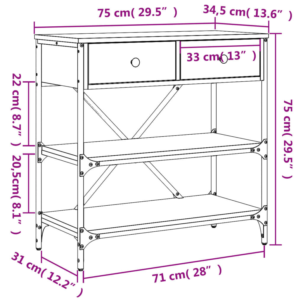 vidaXL Τραπέζι Κονσόλα Καπνιστή Δρυς 75x34,5x75 εκ. Επεξεργ. Ξύλο