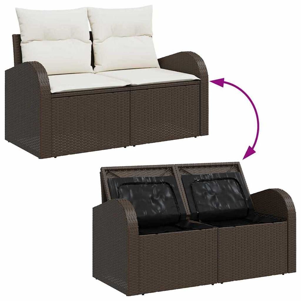 vidaXL Σετ Καναπέ Κήπου με αποθήκευση 7 pcs Καφέ Πολυ ράταν