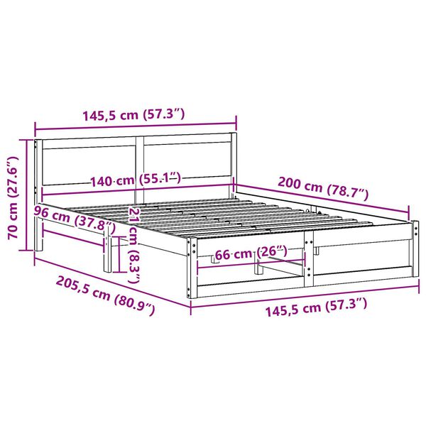 vidaXL Σκελετός Κρεβατιού Καφέ 140 x 200 cm Μασίφ ξύλο πεύκου