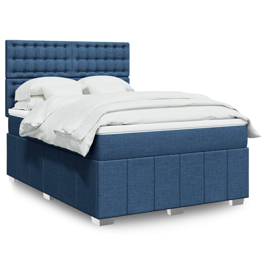 vidaXL Κρεβάτι Boxspring με Στρώμα Μπλε 160x200 εκ. Υφασμάτινο