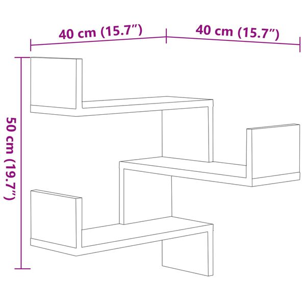 vidaXL Γωνιακές Ραφιέρες Τοίχου 2 τεμ. Μαύρες 40x40x50 εκ. Επεξ. Ξύλο