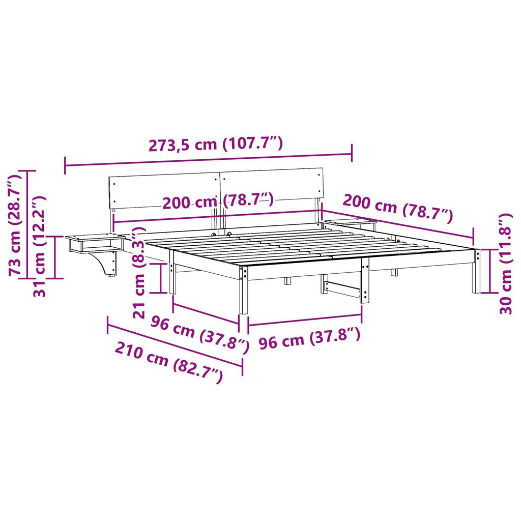 vidaXL Σκελετός Κρεβατιού Λευκό 200 x 200 cm Μασίφ ξύλο πεύκου