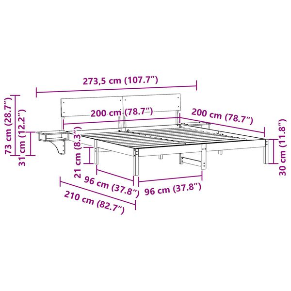 vidaXL Σκελετός Κρεβατιού Λευκό 200 x 200 cm Μασίφ ξύλο πεύκου