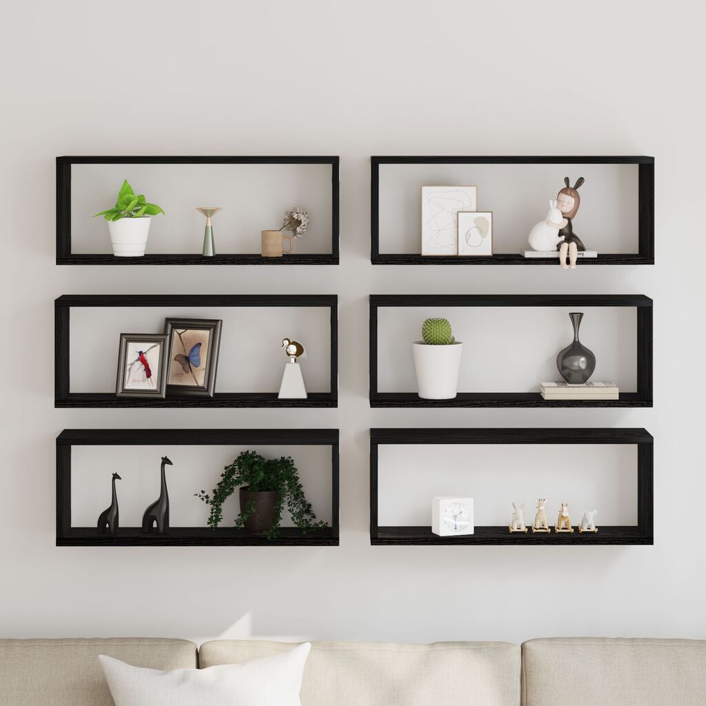 vidaXL Ράφια 6 τμχ Μαύρη Δρυς 60x15x23 εκ Κατασκευασμένο Ξύλο