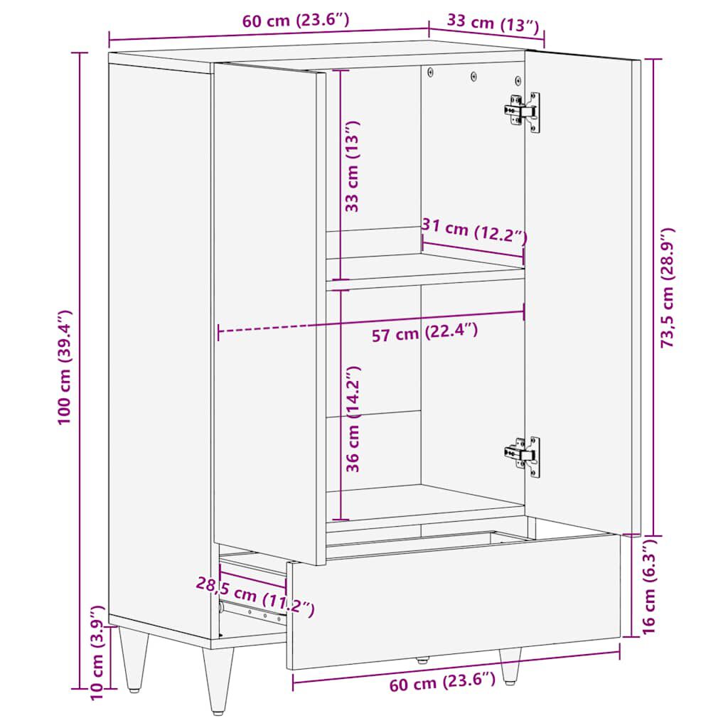 vidaXL Highboard 60x33x110 cm μασίφ ξύλο Mango