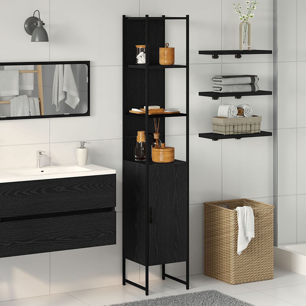 vidaXL Ντουλάπι Μπάνιου Μαύρο Δρυς 33x33x185,5 εκ. Κατασκευασμένο ξύλο