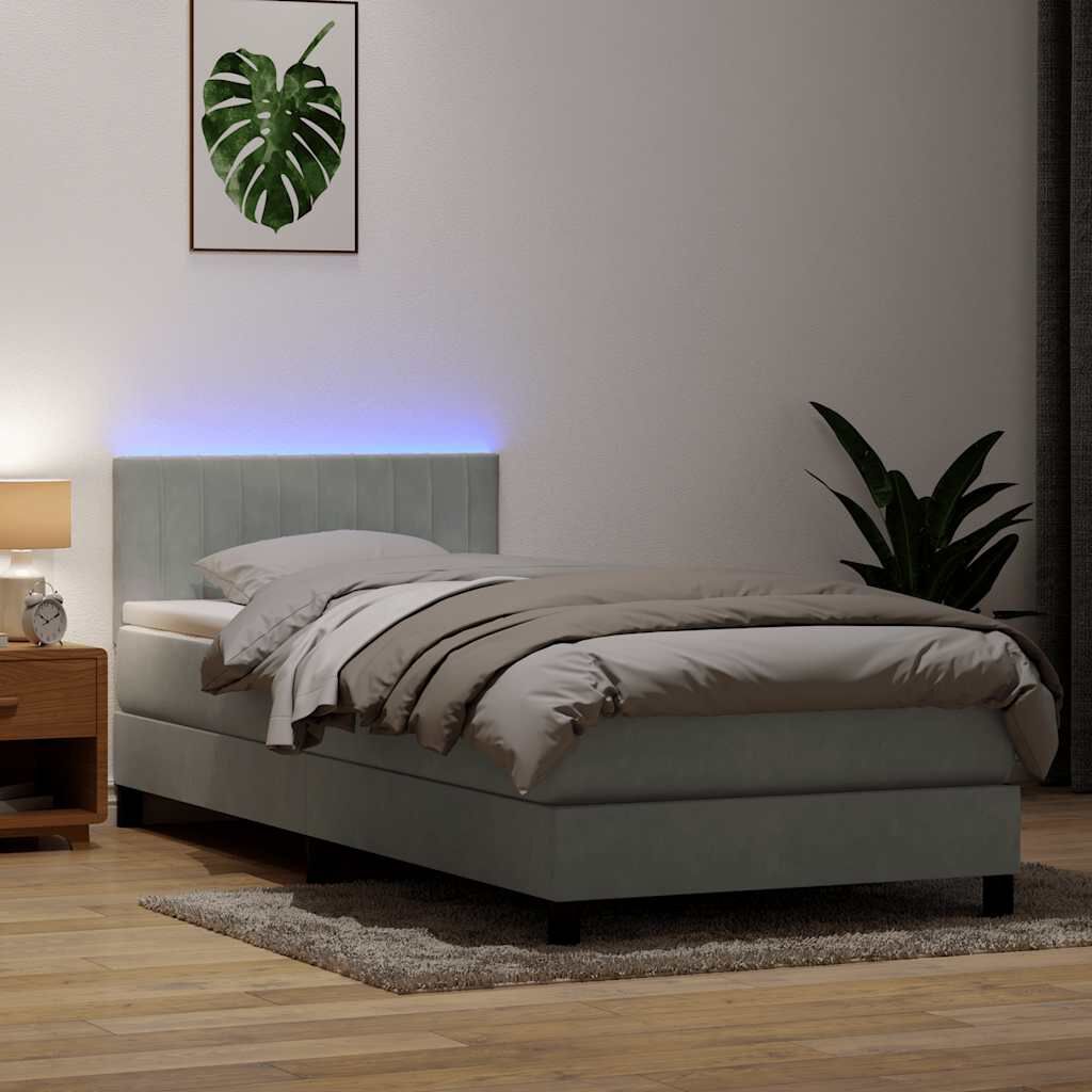 vidaXL Box Spring κρεβάτι με στρώμα ανοιχτό γκρι 80x220 cm Βελούδινο