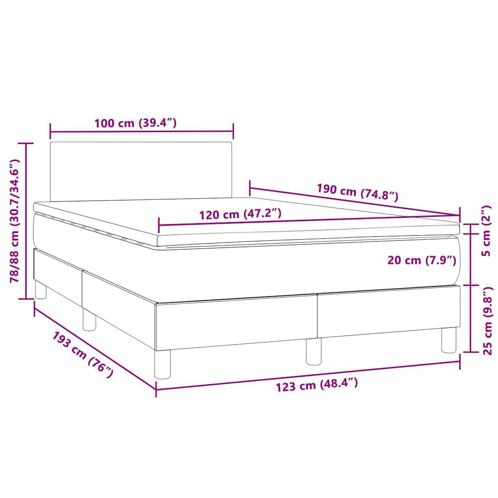 vidaXL Κρεβάτι Boxspring με Στρώμα & LED Ροζ 120x190 εκ. Βελούδινο