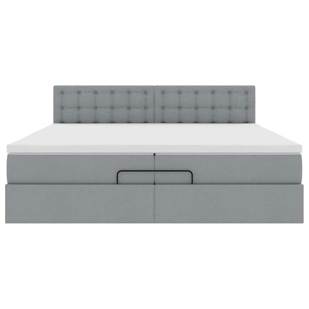 vidaXL Οθωμανικό κρεβάτι με στρώματα & LEDs Ανοιχτό γκρι ύφασμα