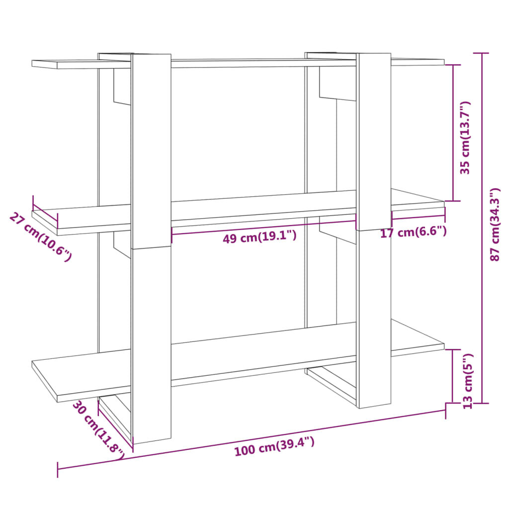 vidaXL Βιβλιοθήκη/Διαχωριστικό Χώρου Γκρι Sonoma 100 x 30 x 87 εκ.