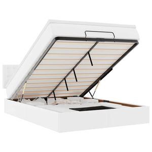 vidaXL Οθωμανικό κρεβάτι με στρώματα & LEDs Καθαρό λευκό Faux Leather