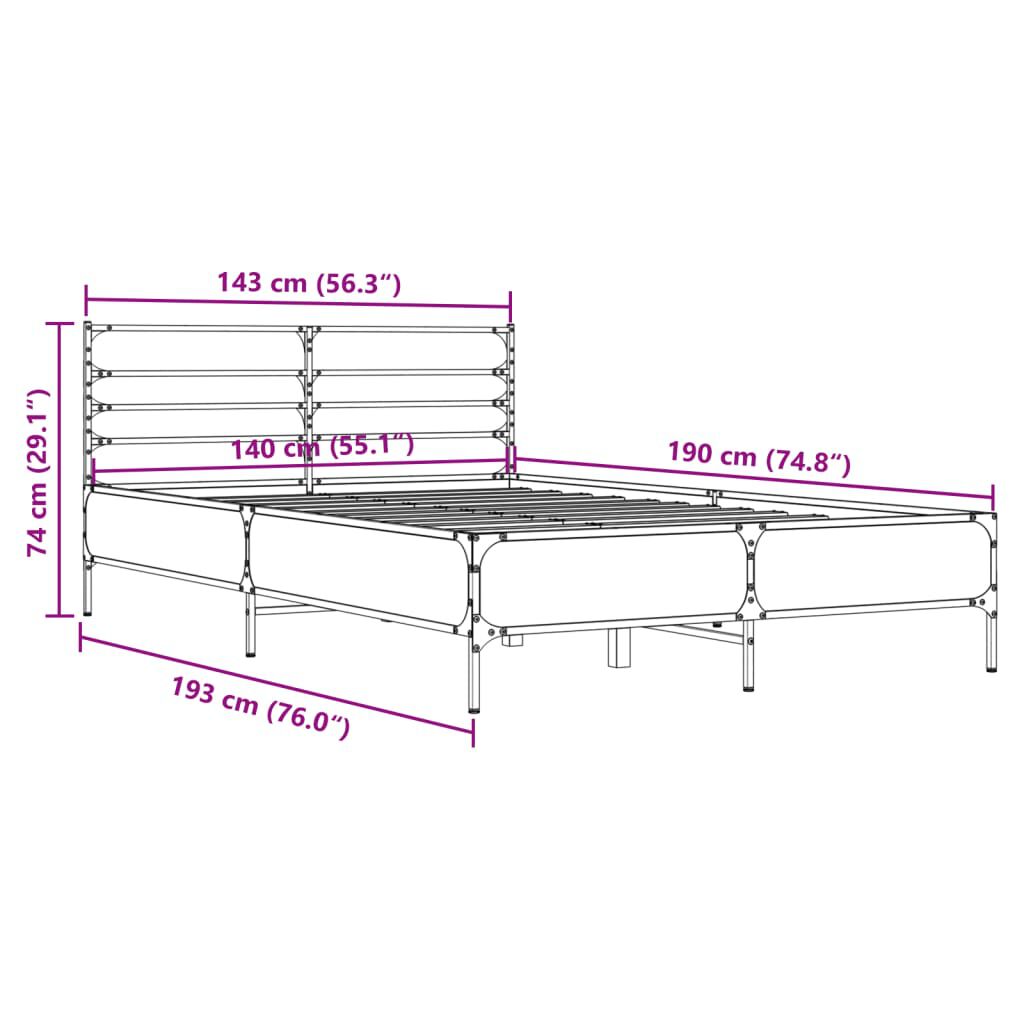 vidaXL Πλαίσιο Κρεβατιού Sonoma Δρυς 140x190 εκ. Επεξ. Ξύλο & Μέταλλο