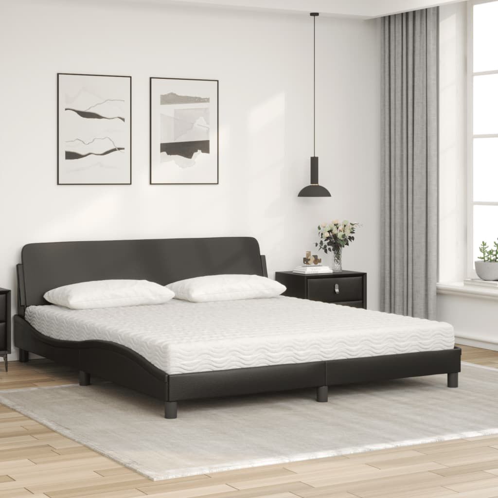 vidaXL Κρεβάτι με Στρώμα Μαύρο 180x200 εκ. από Συνθετικό δέρμα