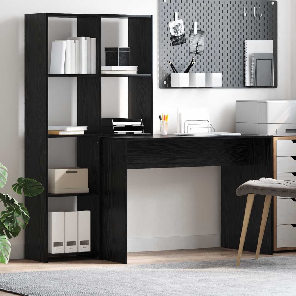 vidaXL Γραφείο Μαύρη δρυς 138.5 x 55 x 143 εκ Επεξεργασμένο ξύλο