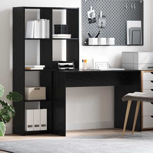 vidaXL Γραφείο Μαύρη δρυς 138.5 x 55 x 143 εκ Επεξεργασμένο ξύλο