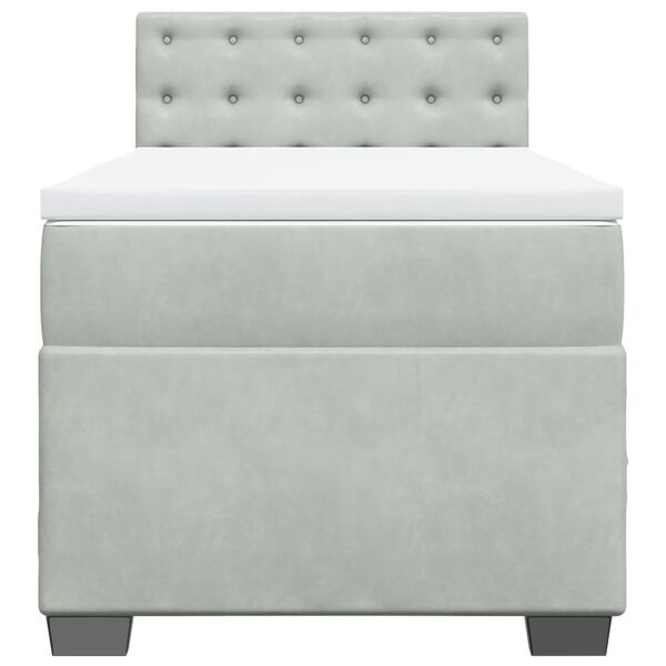 vidaXL Κρεβάτι Boxspring με Στρώμα Ανοιχτό Γκρι 90x200 εκ. Βελούδινο
