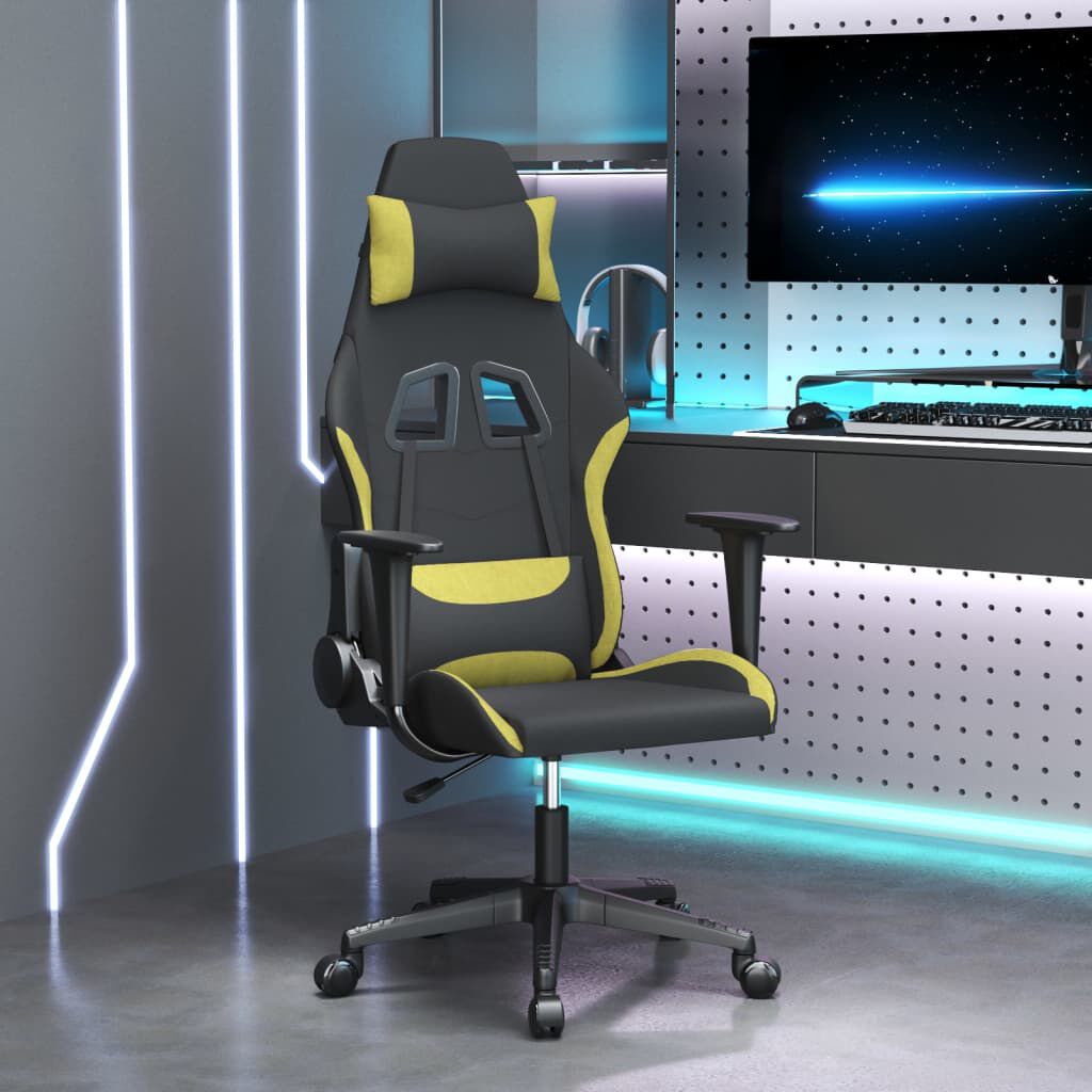 vidaXL Καρέκλα Μασάζ Gaming Μαύρο και Αν. Πράσινο Υφασμάτινη