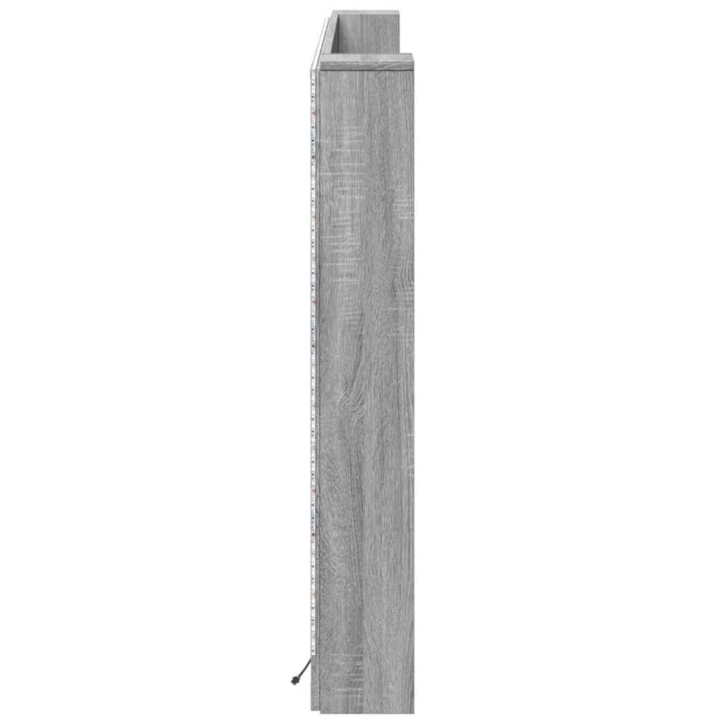 vidaXL Κεφαλάρι με Αποθηκ. Χώρο & LED Γκρι Sonoma 180x16,5x103,5 εκ.