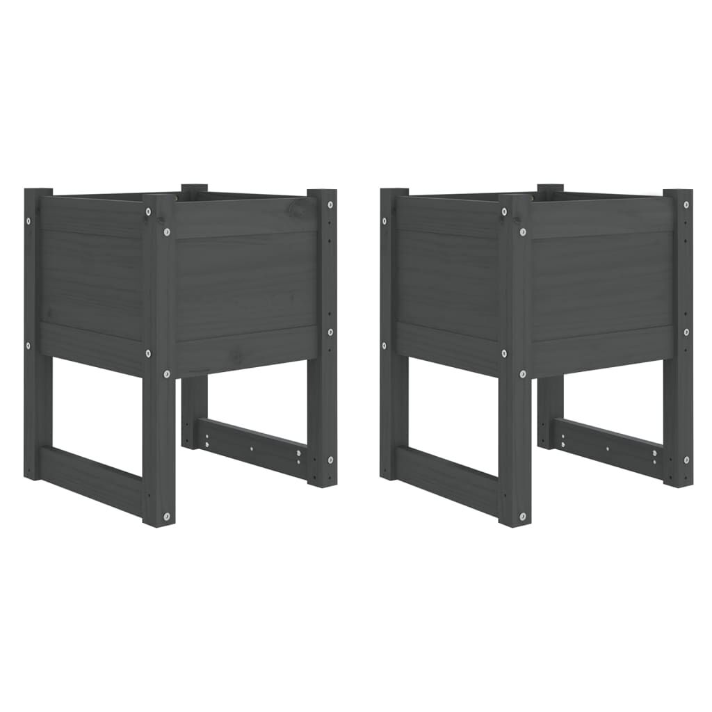 vidaXL Ζαρντινιέρες 2 τεμ. Γκρι 40x40x52,5 εκ. από Μασίφ Ξύλο Πεύκου