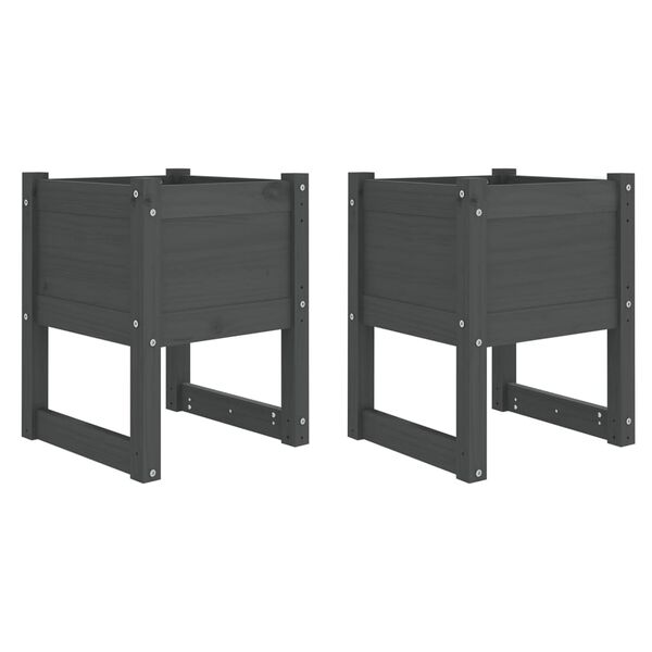 vidaXL Ζαρντινιέρες 2 τεμ. Γκρι 40x40x52,5 εκ. από Μασίφ Ξύλο Πεύκου