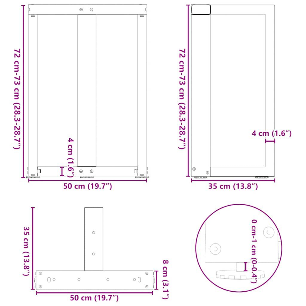 vidaXL Πόδια τραπεζαρίας σχήμα T 2τεμ. Ανθρακί 50x35x(72-73)εκ. Ατσάλι