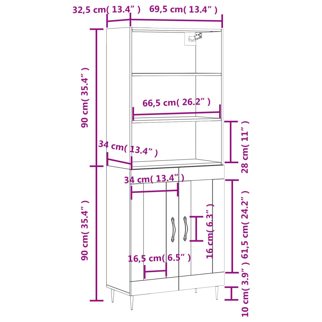 vidaXL Ντουλάπι Λευκό 69,5x34x180 εκ. από Επεξεργασμένο Ξύλο