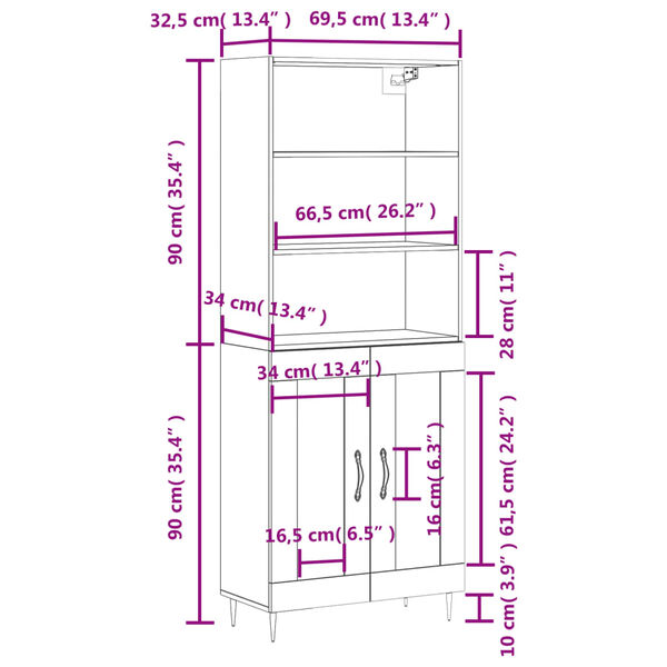 vidaXL Ντουλάπι Λευκό 69,5x34x180 εκ. από Επεξεργασμένο Ξύλο