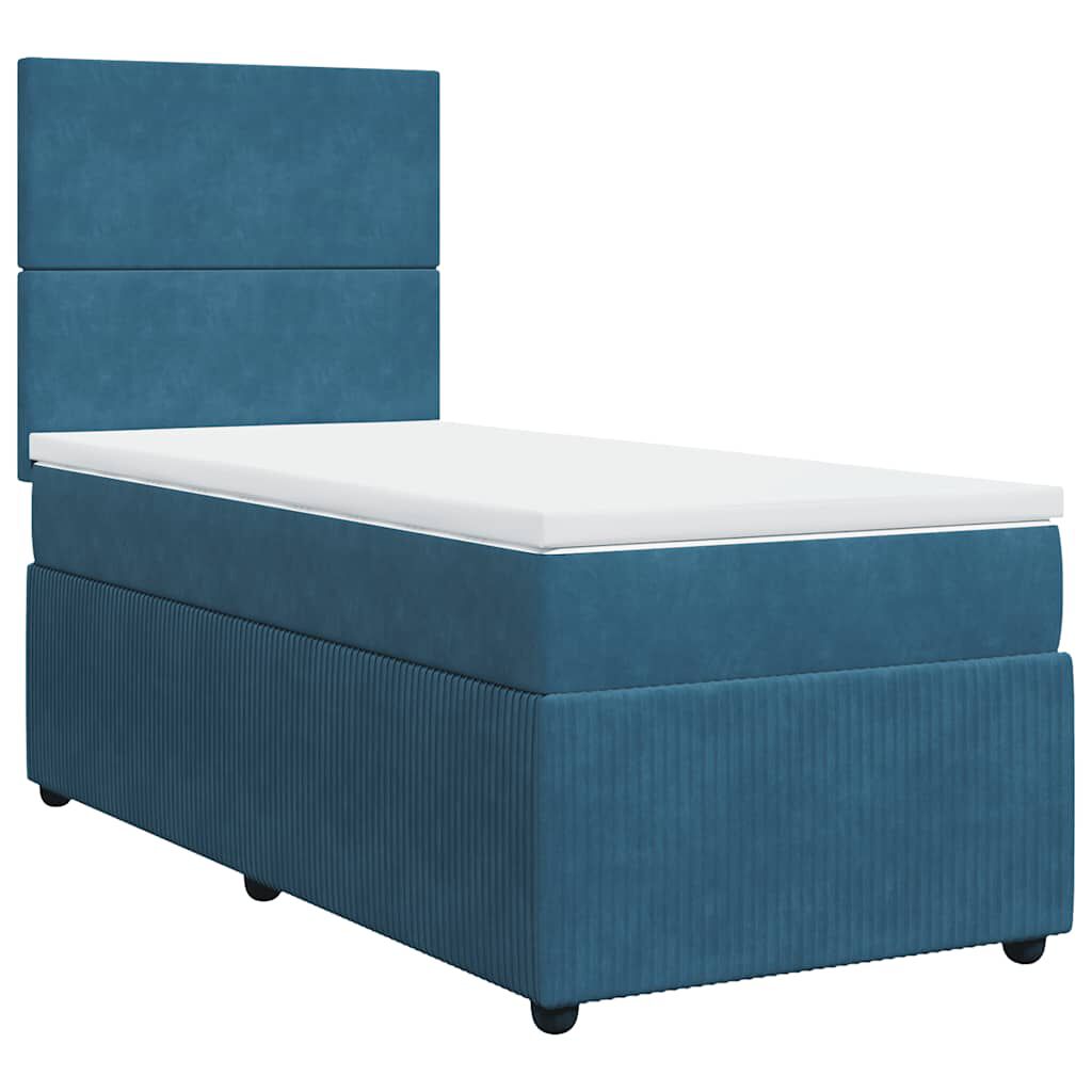 vidaXL Κρεβάτι Boxspring με Στρώμα Μπλε 100x200 εκ. Βελούδινο